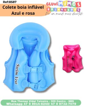 Colete boia inflável Azul e rosa