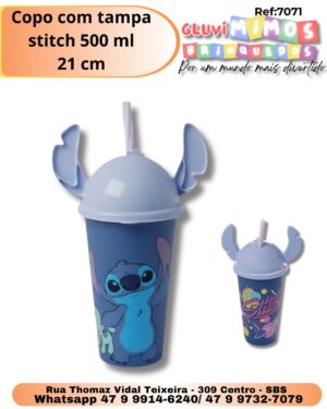 Copo com tampa stitch 500 ml 21 cm