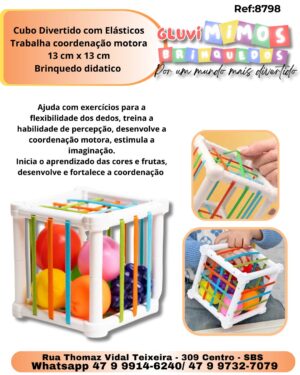 Cubo Divertido com Elásticos Trabalha coordenação motora 13 cm x 13 cm Brinquedo didatico