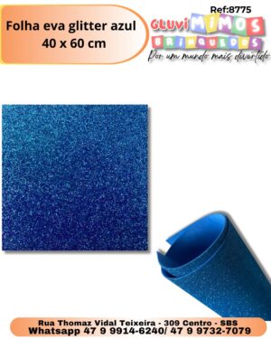 Folha eva glitter azul   40 x 60 cm