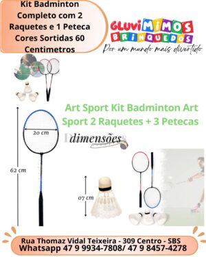 Kit Badminton Completo com 2 Raquetes e 1 Peteca Cores Sortidas 60 Centimetros