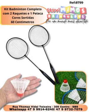 Kit Badminton Completo com 2 Raquetes e 1 Peteca Cores Sortidas 60 Centimetros