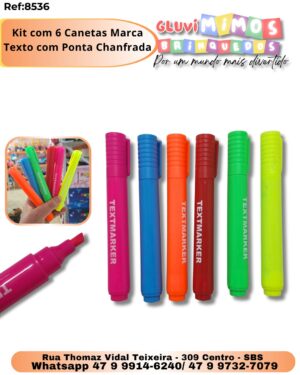 Kit com 6 Canetas Marca Texto com Ponta Chanfrada