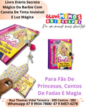 Livro Diário Secreto Mágico Da Barbie Com Caneta De Tinta Invisível E Luz Mágica