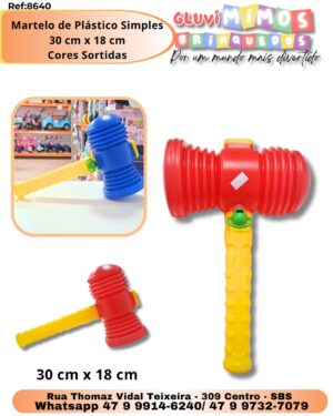 Martelo de Plástico Simples 30 cm x 18 cm Cores Sortidas