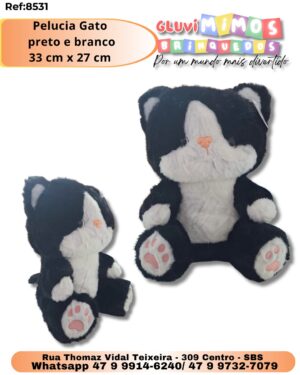 Pelucia Gato  preto e branco 33 cm x 27 cm