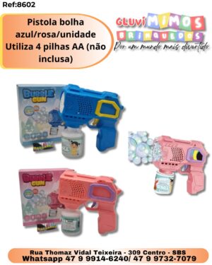 Pistola bolha azul/rosa/unidade Utiliza 4 pilhas AA (não inclusa)