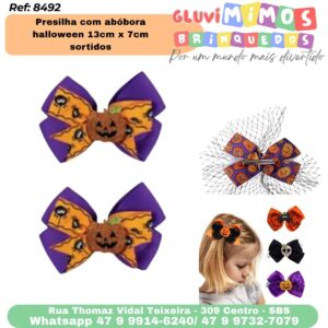 Presilha com abóbora  halloween 13cm x 7cm sortidos
