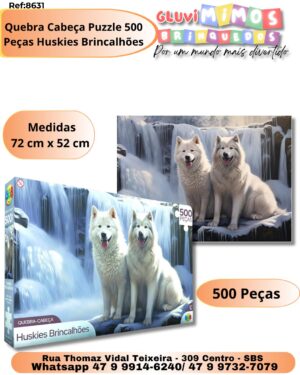 Quebra Cabeça Puzzle 500 Peças Huskies Brincalhões
