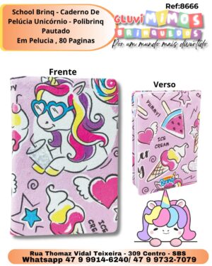 chool Brinq - Caderno De Pelúcia Unicórnio - Polibrinq Pautado Em Pelucia , 80 Paginas