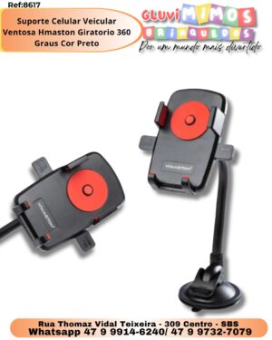 Suporte Celular Veicular Ventosa Hmaston Giratorio 360 Graus Cor Preto