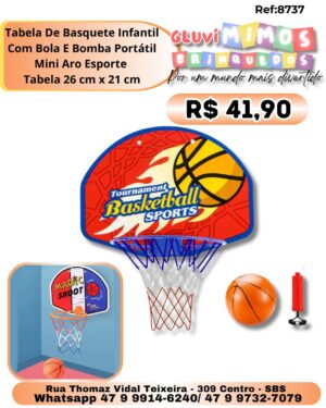 Tabela De Basquete Infantil Com Bola E Bomba Portátil Mini Aro Esporte  Tabela 26 cm x 21 cm