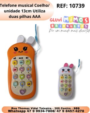 Telefone musical Coelho/ cachorro/unidade 13cm Utiliza duas pilhas AAA