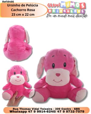 Ursinho de Pelúcia  Cachorro Rosa 23 cm x 22 cm