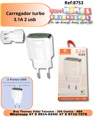 Carregador turbo 3.1A 2 usb
