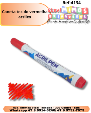 Caneta tecido vermelha acrilex