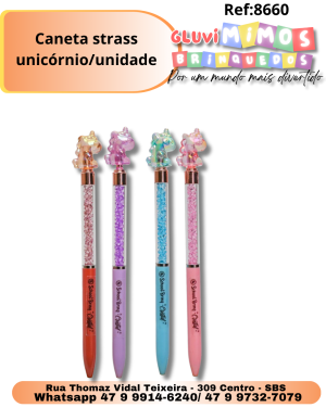 Caneta strass unicórnio/unidade