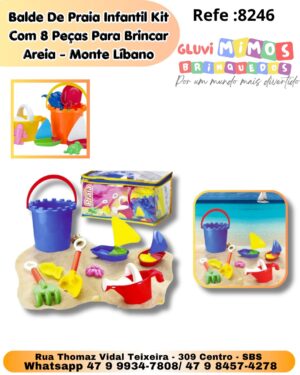 Baldinho De Praia Conjunto Kit Para Praia Contém  8 Peças Balde, Regador