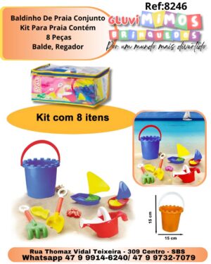 Baldinho De Praia Conjunto Kit Para Praia Contém  8 Peças Balde, Regador