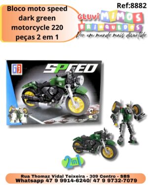 Bloco moto speed dark green motorcycle 220 peças 2 em 1