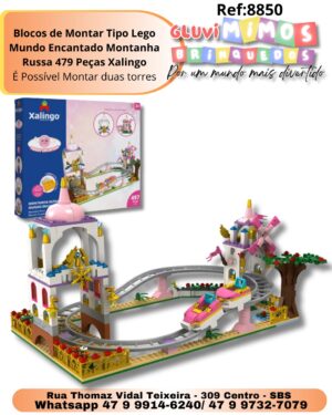Blocos de Montar Tipo Lego Mundo Encantado Montanha Russa 479 Peças Xalingo É Possível Montar duas torres