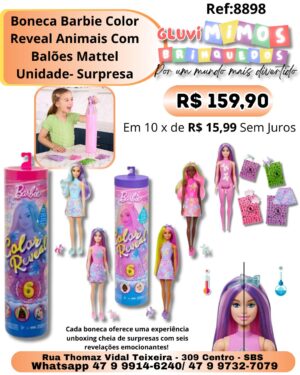 Boneca Barbie Color Reveal Animais Com Balões Mattel Unidade- Surpresa