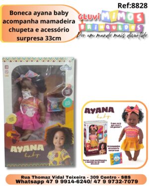 Boneca ayana baby acompanha mamadeira chupeta e acessório surpresa 33cm