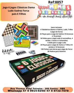 Jogo 6 Jogos Clássicos Dama Ludo Xadrez Forca -pais E Filhos