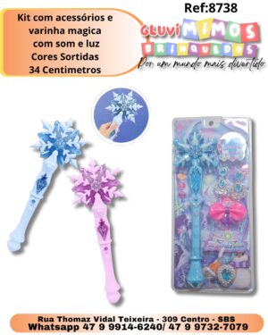 Kit com acessórios e varinha magica  com som e luz Cores Sortidas 34 Centimetros