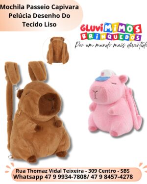 Mochila Bolsa Capivara  Rosa, Bege ou Marrom  Cores Sortidas- Unidade  30 cm x 23 cm