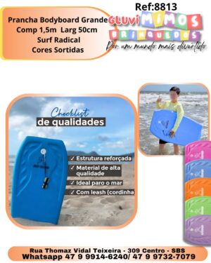 Prancha Bodyboard Grande Comp 1,5m  Larg 50cm   Surf Radical Cores Sortidas