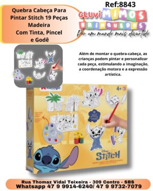 Quebra Cabeça Para Pintar Stitch 19 Peças Madeira Com Tinta, Pincel  e Godê