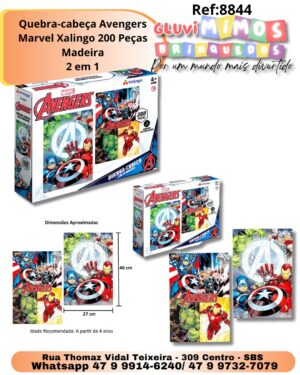Quebra-cabeça Avengers Marvel Xalingo 200 Peças Madeira 2 em 1
