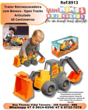 Trator Retroescavadeira com Boneco - Open Tracks Articulado  65 Centimetros