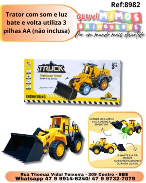 Trator com som e luz bate e volta utiliza 3 pilhas AA (não inclusa)
