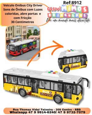 Veiculo Onibus City Driver Sons de Ônibus com Luzes coloridas, abre portas e