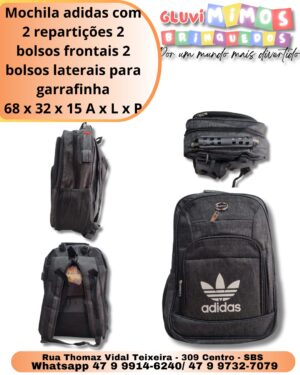 Mochila adidas com 2 repartições 2 bolsos frontais 2 bolsos laterais para garrafinha 68 x 32 x 15 A x L x P