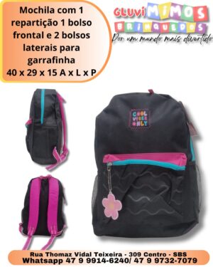Mochila com 1 repartição 1 bolso frontal e 2 bolsos laterais para garrafinha 40 x 29 x 15 A x L x P (2)