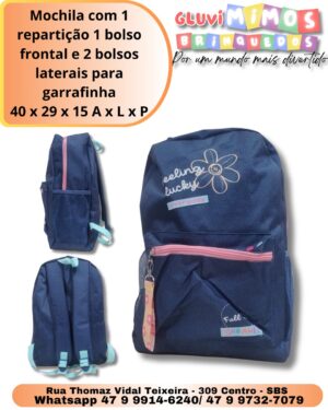 Mochila com 1 repartição 1 bolso frontal e 2 bolsos laterais para garrafinha 40 x 29 x 15 A x L x P (4)