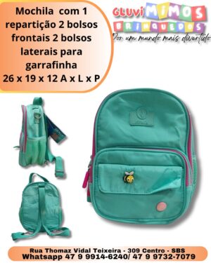 Mochila  com 1 repartição 2 bolsos frontais 2 bolsos laterais para garrafinha 26 x 19 x 12 A x L x P