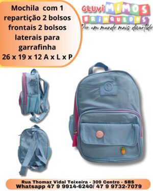 Mochila  com 1 repartição 2 bolsos frontais 2 bolsos laterais para garrafinha 26 x 19 x 12 A x L x P