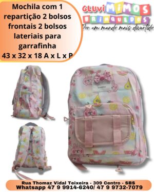 Mochila com 1 repartição 2 bolsos frontais 2 bolsos laterais para garrafinha 43 x 32 x 18 A x L x P