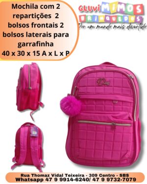 Mochila com 2 repartições  2 bolsos frontais 2 bolsos laterais para garrafinha 40 x 30 x 15 A x L x P