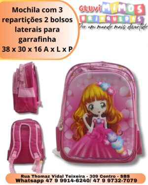 Mochila com 3 repartições 2 bolsos laterais para garrafinha 38 x 30 x 16 A x L x P