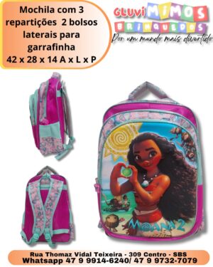 Mochila com 3 repartições  2 bolsos laterais para garrafinha 42 x 28 x 14 A x L x P