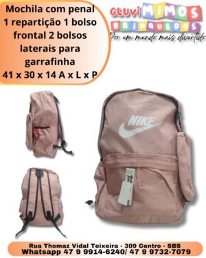 Mochila com penal 1 repartição 1 bolso frontal 2 bolsos laterais para garrafinha 41 x 30 x 14 A x L x P
