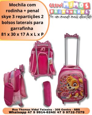 Mochila com rodinha + penal skye 3 repartições 2 bolsos laterais para garrafinha  81 x 30 x 17 A x L x P