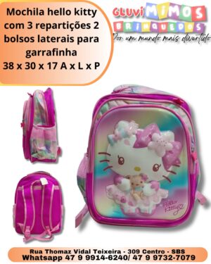 Mochila hello kitty com 3 repartições 2 bolsos laterais para garrafinha 38 x 30 x 17 A x L x P