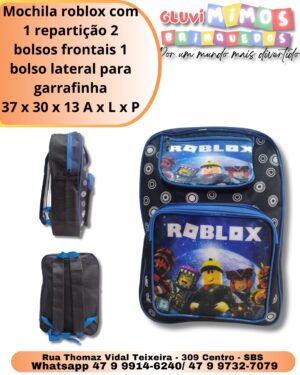 Mochila roblox com 1 repartição 2 bolsos frontais 1 bolso lateral para garrafinha 37 x 30 x 13 A x L x P
