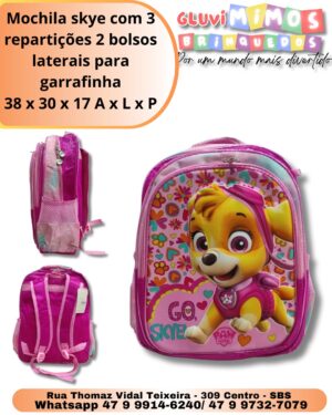 Mochila skye com 3 repartições 2 bolsos laterais para garrafinha 38 x 30 x 17 A x L x P
